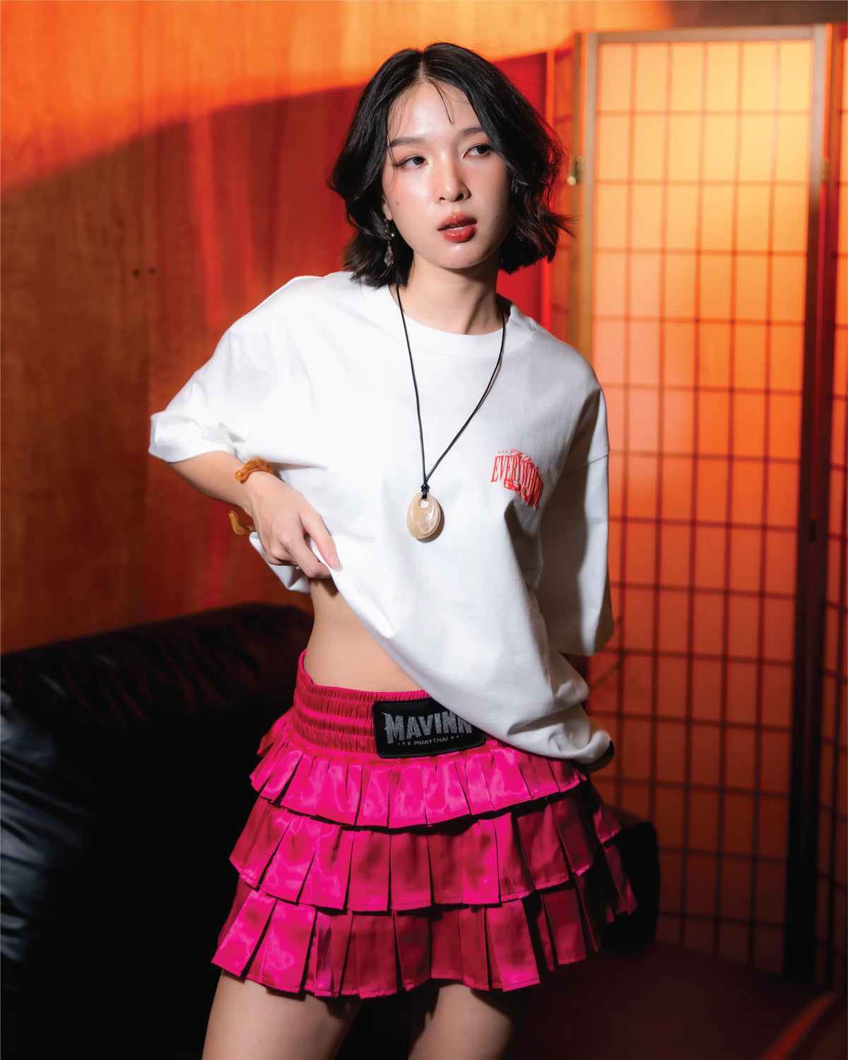 Muay Thai Shorts - SATIN SKIRT SERIES - Bright Pink